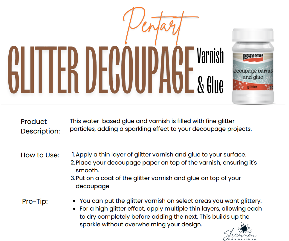 Glitter Decoupage Varnish & Glue | Pentart | Mixed Media | 100ml