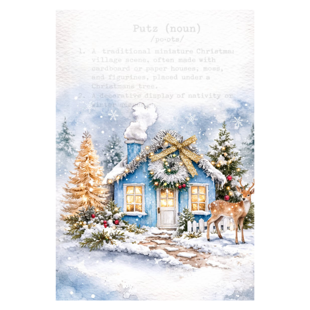 Putz House Blue Shannon Stefanacci Rice Paper Decoupage Queen A4