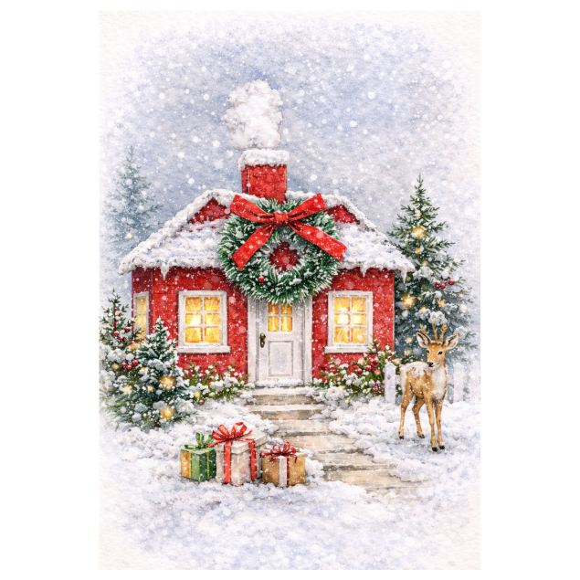Putz House Red Shannon Stefanacci Rice Paper Decoupage Queen A4