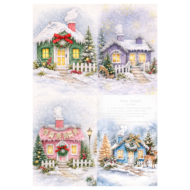 Putz House 4 Pack Shannon Stefanacci Rice Paper Decoupage Queen A4