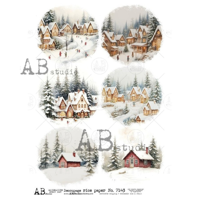 Winter Village Houses Rice Paper Decoupage AB Studios 7143 A4