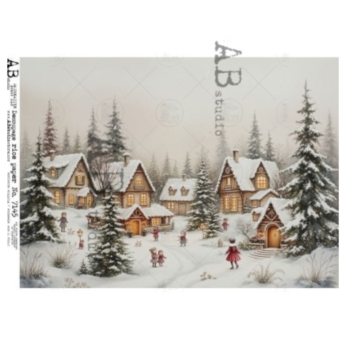 Snowy Village Scene | Rice Paper Decoupage | AB Studios 7145 | A4