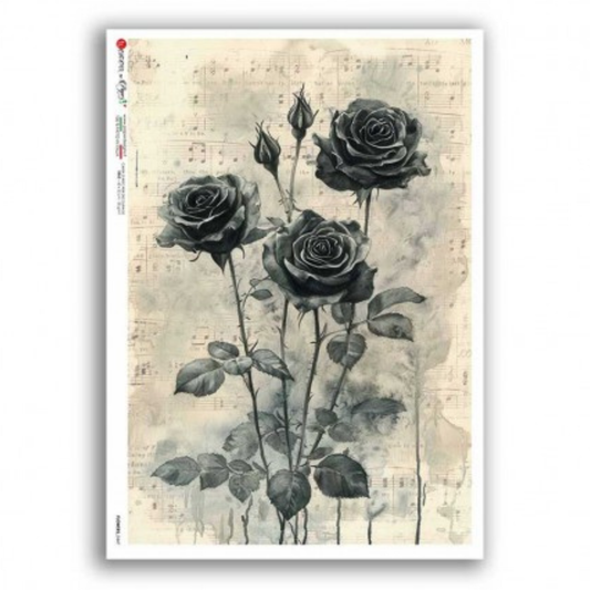 Noctume Roses | Rice Paper Decoupage | Paper Designs Flowers 0447 | A4