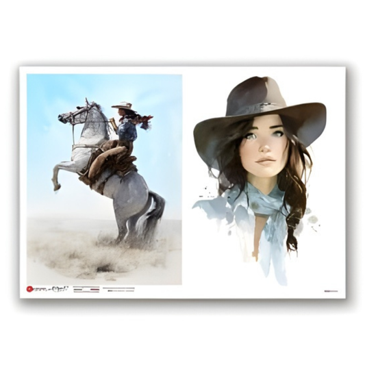Western Rider and Cowgirl Portrait | Rice Paper Decoupage | Paper Designs Folk 0106 | A4