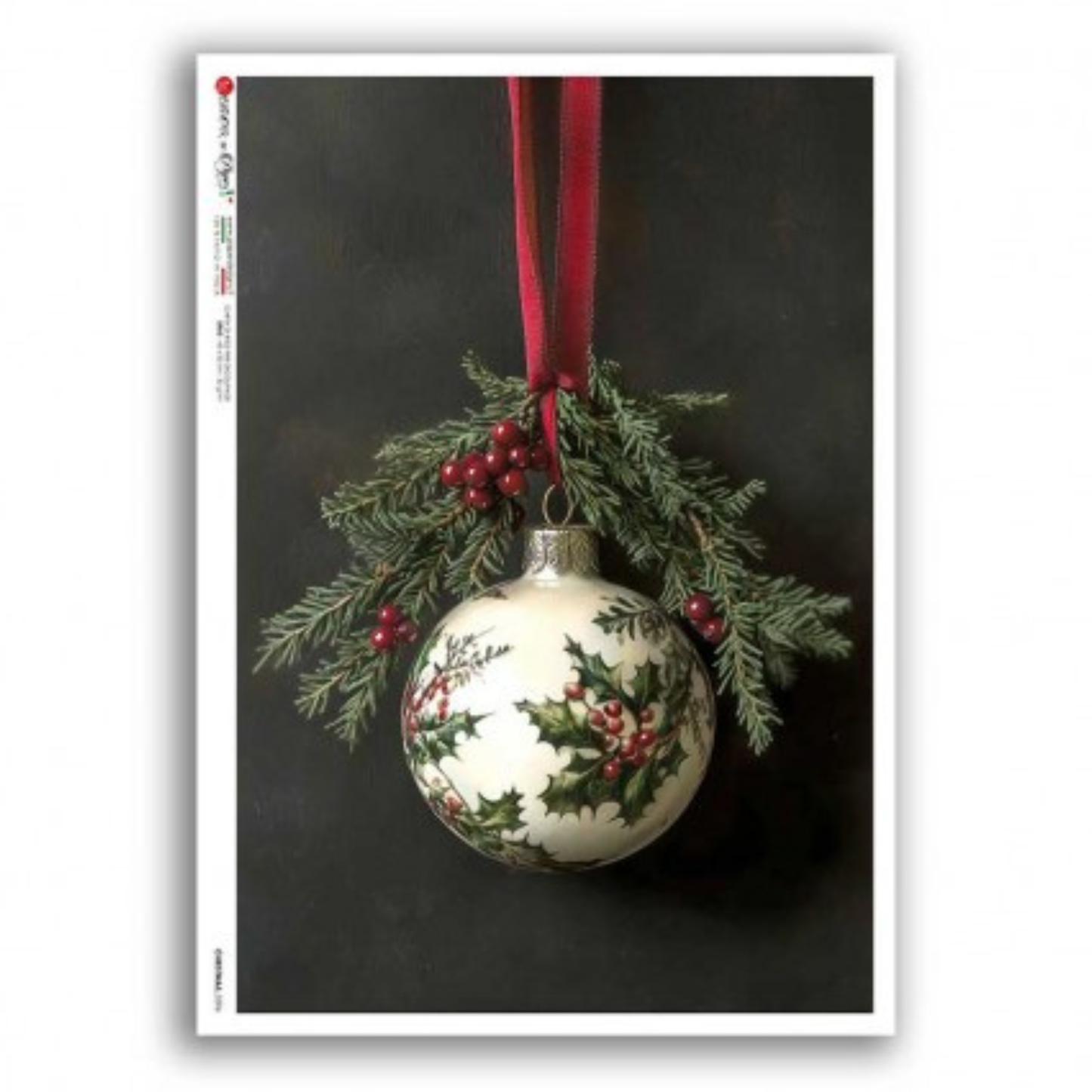 Classic Ivory Holly Ornament | Rice Paper Decoupage | Paper Designs Christmas 0396 | A4