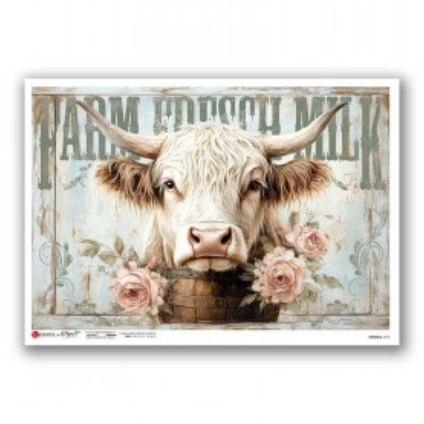White Cow With Roses | Rice Paper Decoupage | Paper Designs Animals 0276 | 2 Sizes