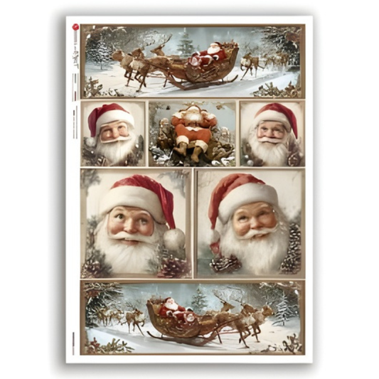 Victorian Santa and sleigh Collage | Rice Paper Decoupage | Paper Designs Christmas 0373 | A3