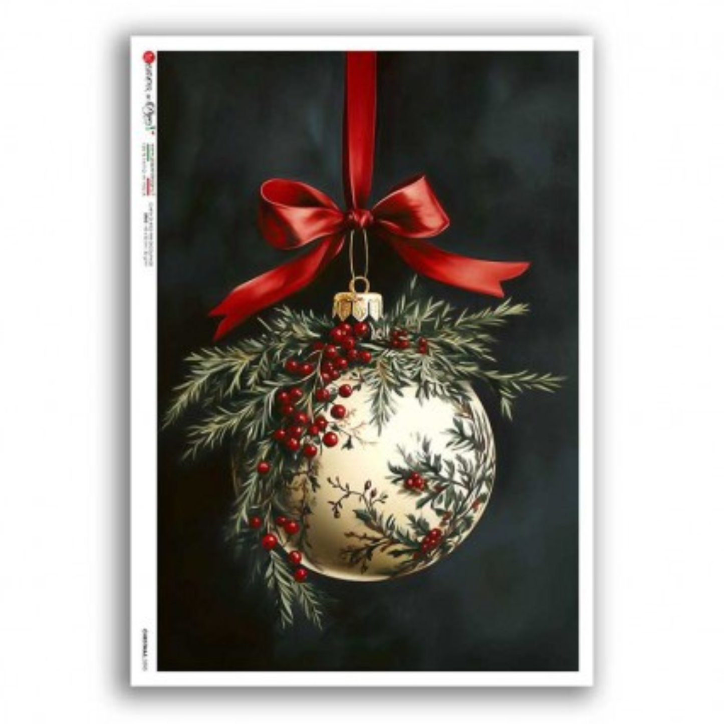 Classical Holly Ornament | Rice Paper Decoupage | Paper Designs Christmas 0395 | A4