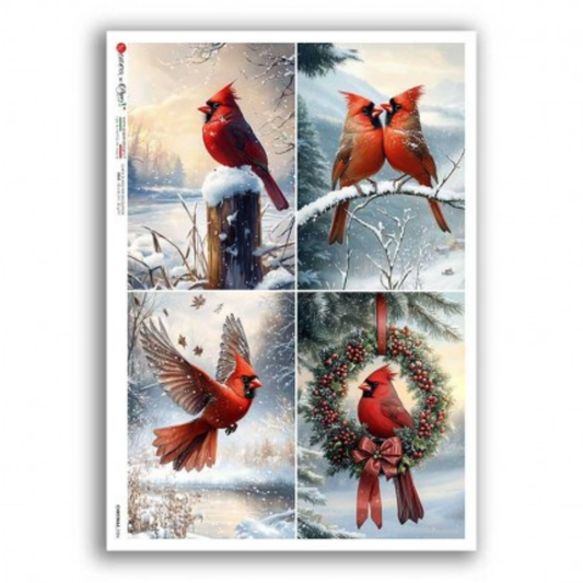 Cardinal In Flight | Rice Paper Decoupage | Paper Designs Christmas 0386 | A4
