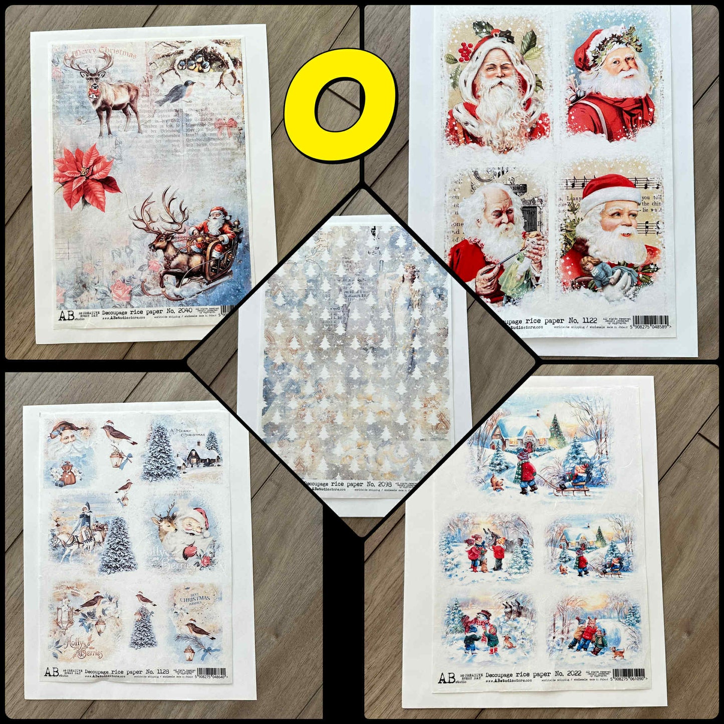 5 Rice Decoupage Papers | Set J K L | Rice Paper Decoupage | AB Studios | A4