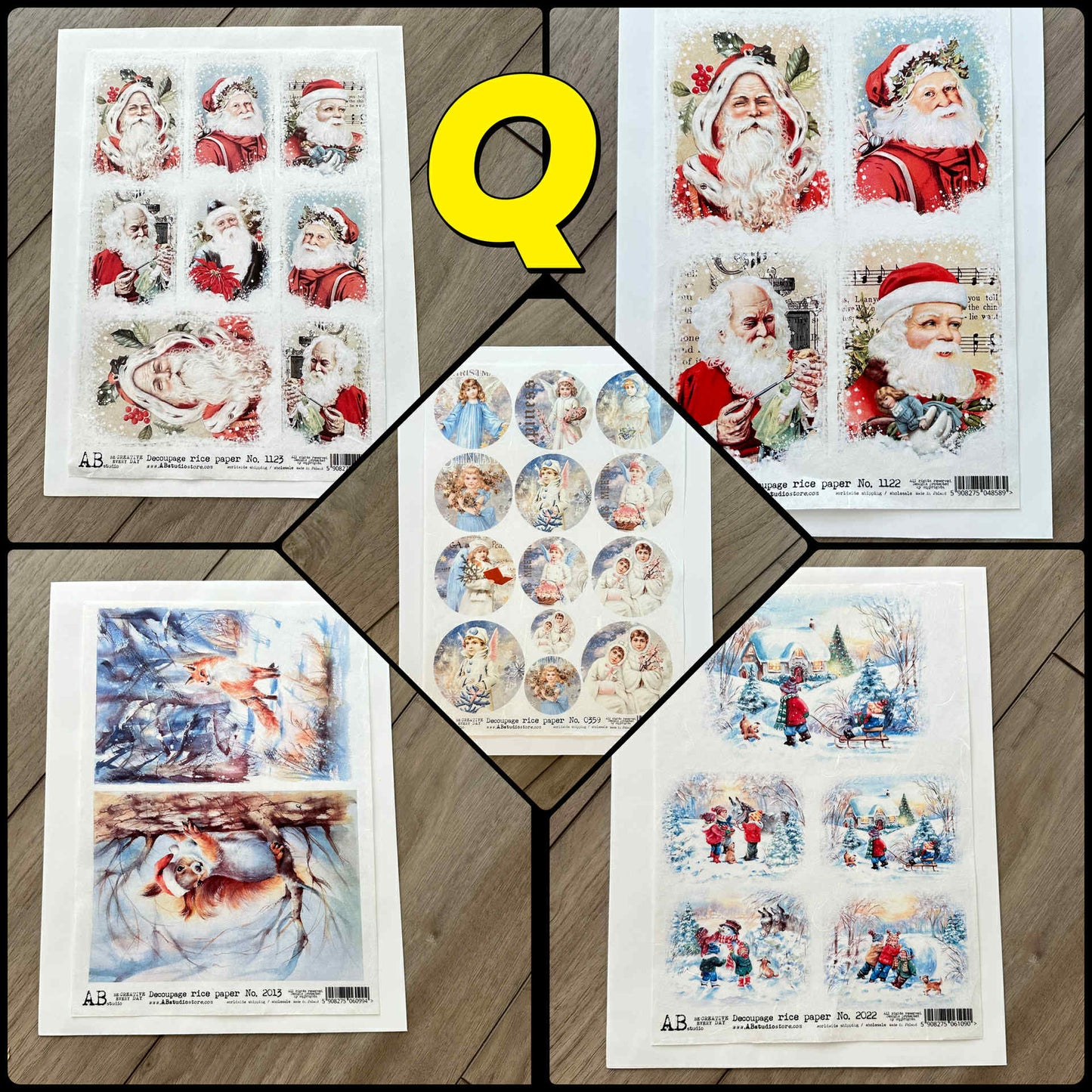 5 Rice Decoupage Papers | Set P Q R | Rice Paper Decoupage | AB Studios | A4