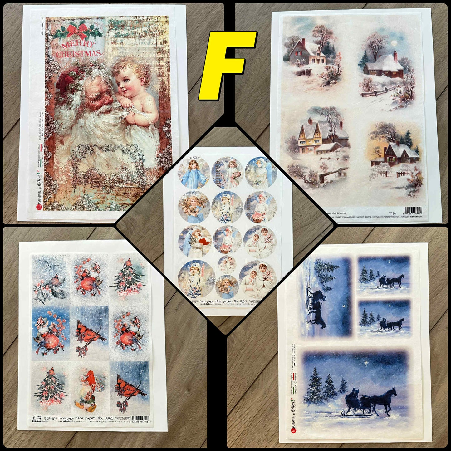 5 Rice Decoupage Papers | Sets D E F | Rice Paper Decoupage | AB Studios & Paper Designs | A4