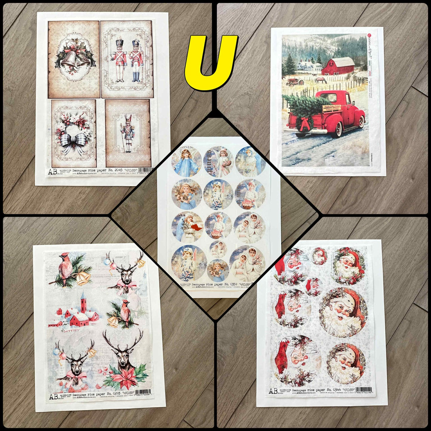 5 Rice Decoupage Papers | Set S T U | Rice Paper Decoupage | AB Studios & Paper Designs | A4