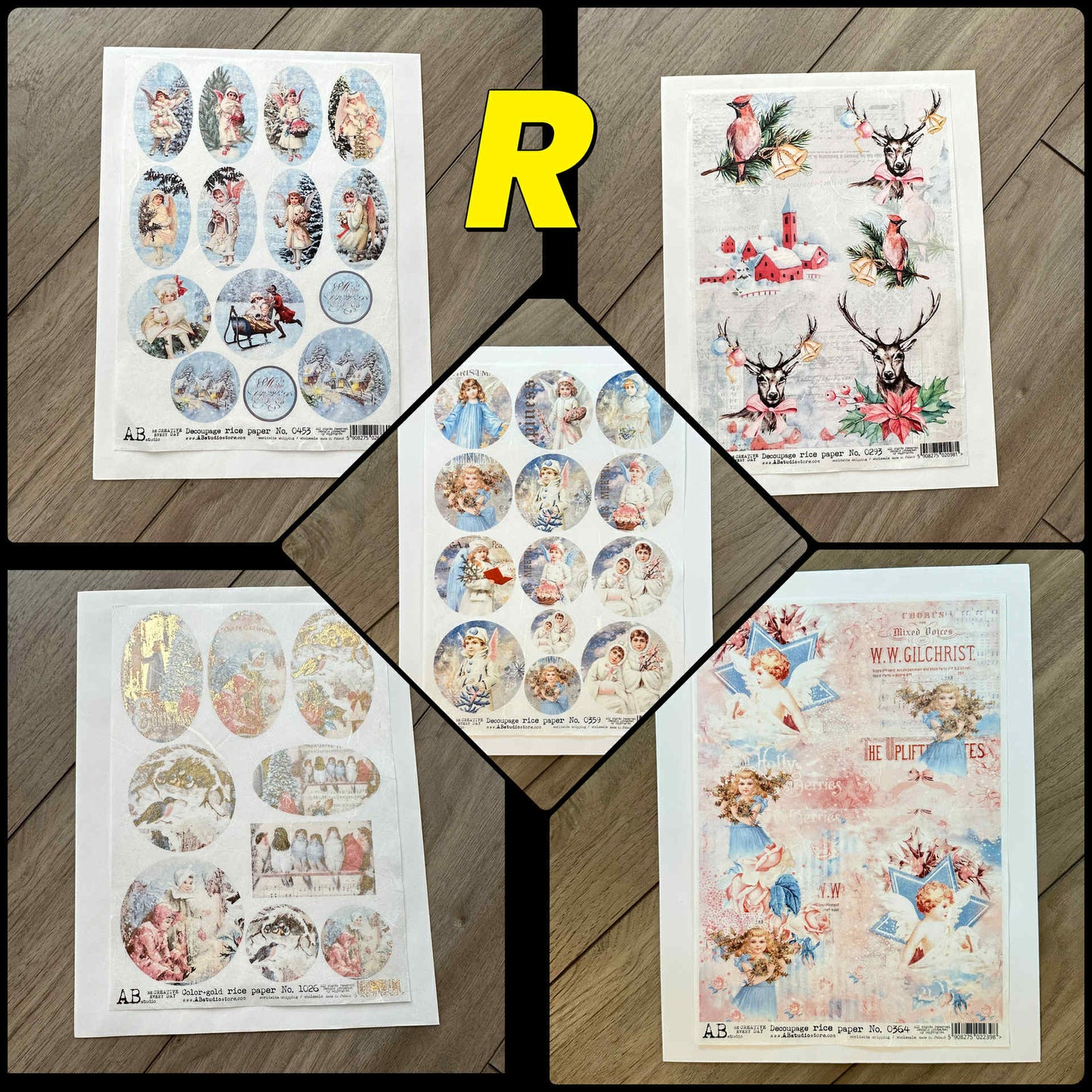 5 Rice Decoupage Papers | Set P Q R | Rice Paper Decoupage | AB Studios | A4