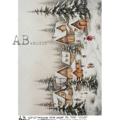 Snowy Village Scene | Rice Paper Decoupage | AB Studios 7145 | A4