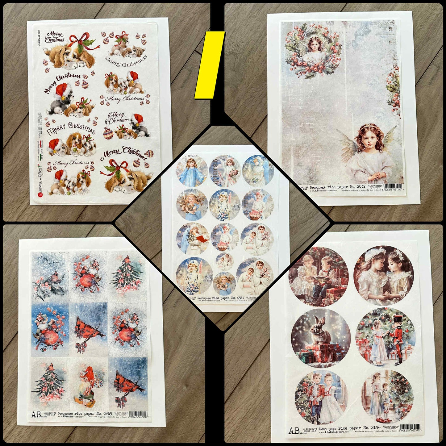 5 Rice Decoupage Papers | Set G H I | Rice Paper Decoupage | AB Studios | A4
