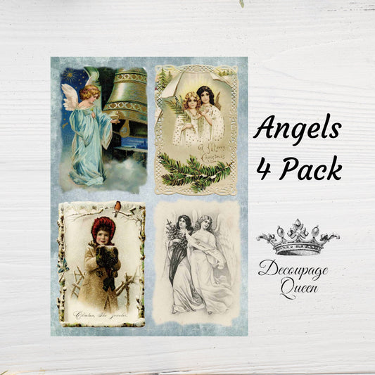 Angels 4 Pack | Rice Paper Decoupage | Decoupage Queen | 2 Sizes