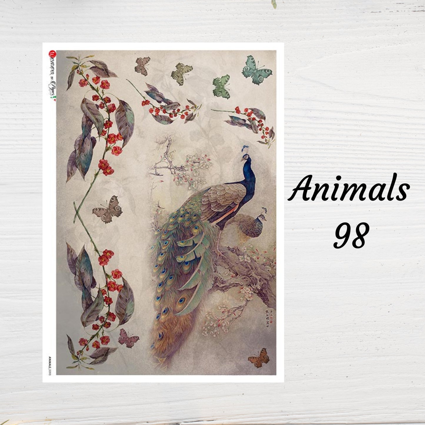 Peacock Animal 0098  | Rice Paper Decoupage | Paper Designs | 2 sizes | RETIRED