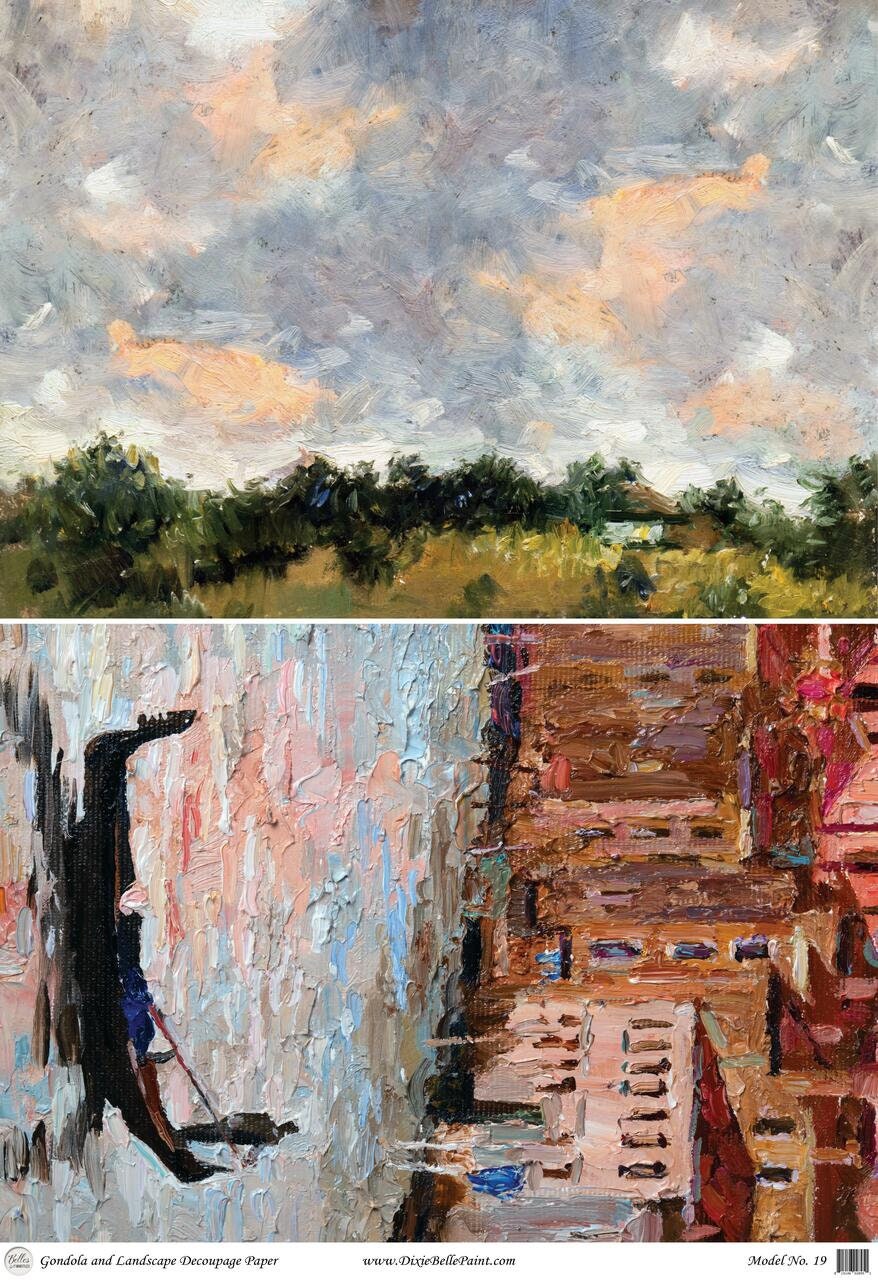 Gondola and Landscape | 2 Images One Sheet | Rice Paper Decoupage | Dixie Belle Paint Company | 23.39" x 33.11"