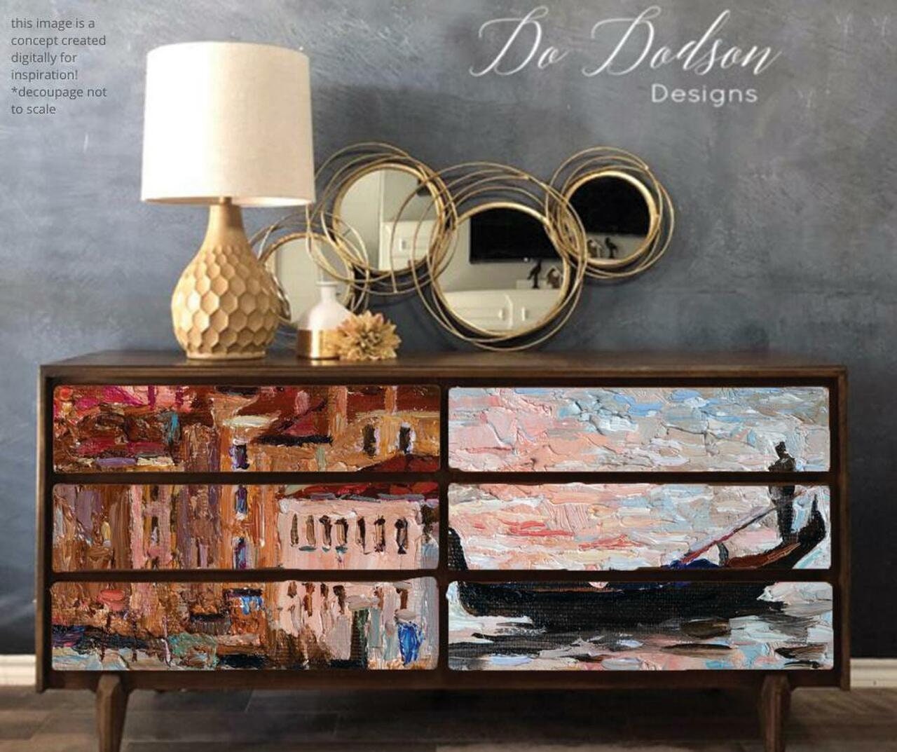 Gondola and Landscape | 2 Images One Sheet | Rice Paper Decoupage | Dixie Belle Paint Company | 23.39" x 33.11"