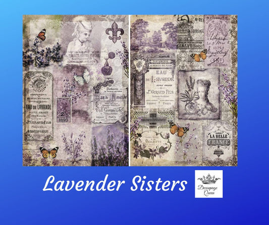 Lavender Sisters | Rice Paper Decoupage | Decoupage Queen | A4 8.3 x 11.7