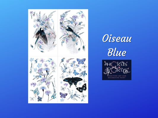 Oiseau Blue | Rub On Furniture Transfers | Hokus Pokus | Furniture Decals | 35 x 23