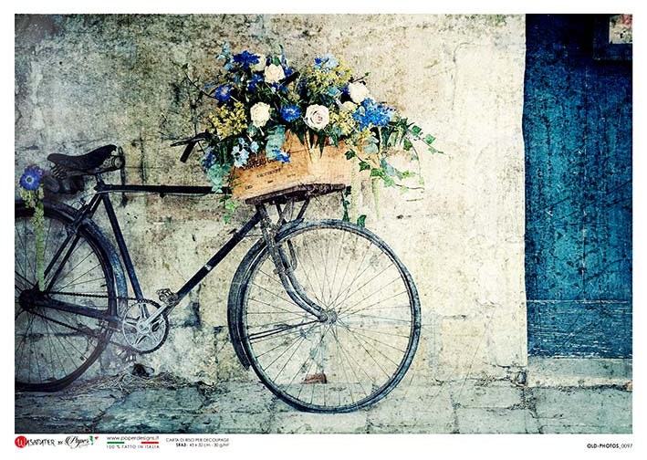 Bike With Basket Old Photo | Rice Paper Decoupage | Paper Designs 0097 | Decoupage for Furniture | A2 & A1