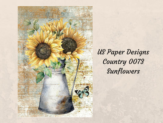 Sunflower In Vase | Rice Paper Decoupage | Paper Designs Country 0073 |   A4 & A3