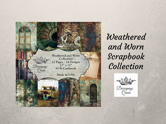 Weathered and Worn 12 x 12 Paper Pack | Decoupage Queen | 12 Pages, 24 Designs | Scrapbook Paper