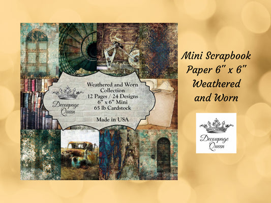 Weathered and Worn 6x6 Paper Pack | Decoupage Queen | 12 Pages, 24 Designs | Scrapbook Paper