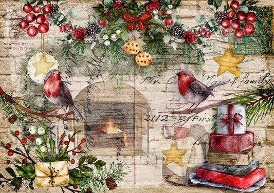Festive Robins | Rice Paper Decoupage | Decoupage Queen | 2 Sizes