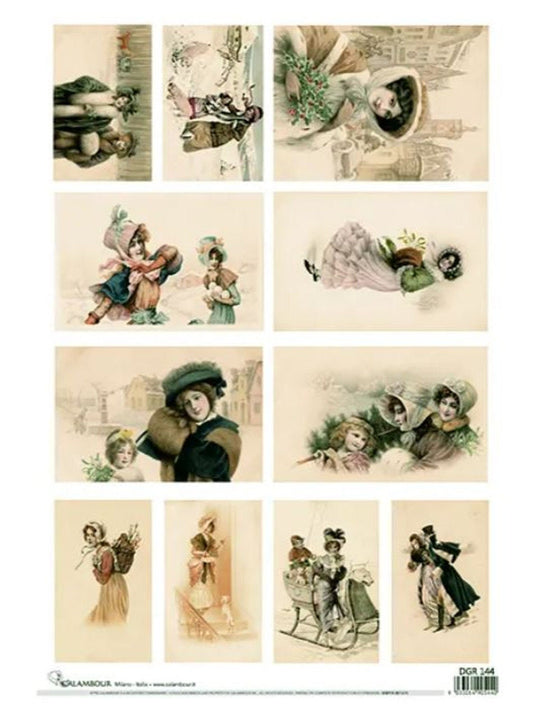 Vintage Mini Christmas Cards | Rice Paper Decoupage | Calambour DGR 144 | A3 11.7 x 16.5"