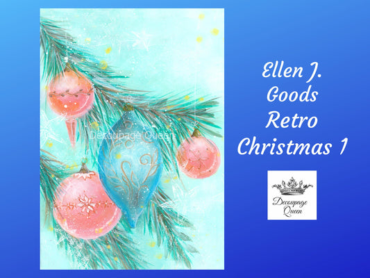 Retro Christmas 1 | Rice Paper Decoupage | Ellen J Goods | Decoupage Queen | 2 Sizes