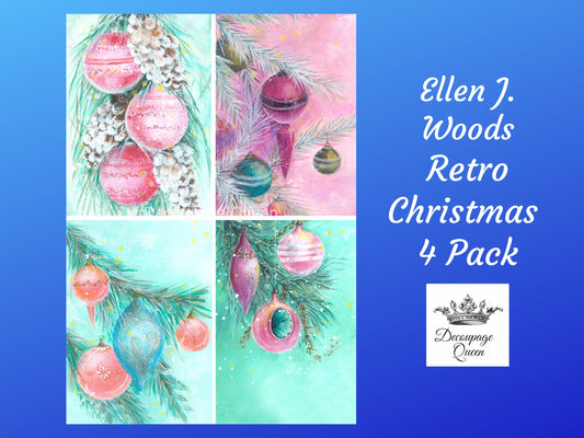 Retro Christmas 4 Pack | Rice Paper Decoupage | Ellen J Goods | Decoupage Queen | A3