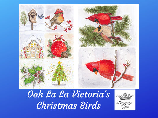 Old to Ooh La La Victoria's Christmas Birds | Rice Paper Decoupage | Decoupage Queen | 2 Sizes