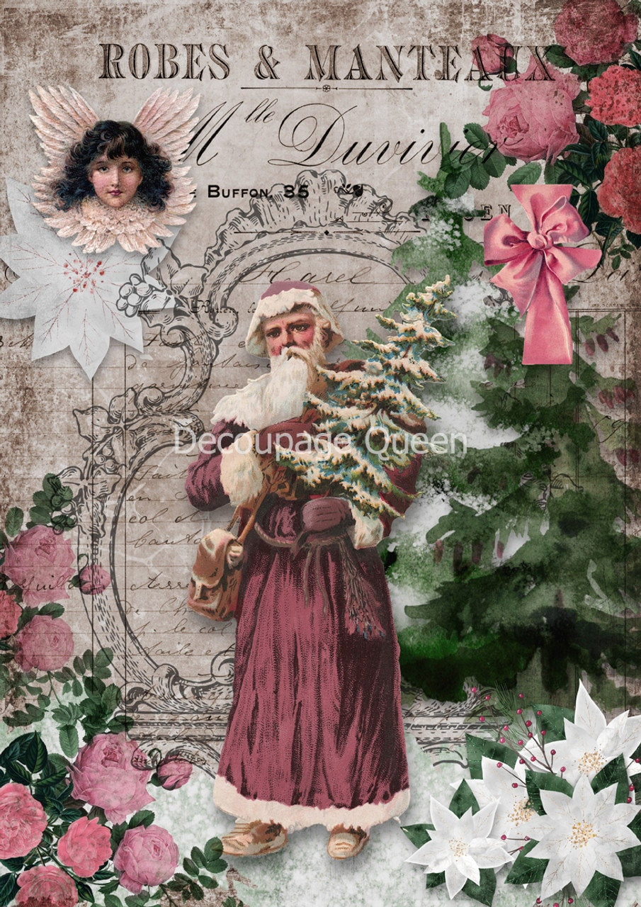 Shabby Santa | Rice Paper Decoupage | Decoupage Queen | 2 Sizes | RETIRED
