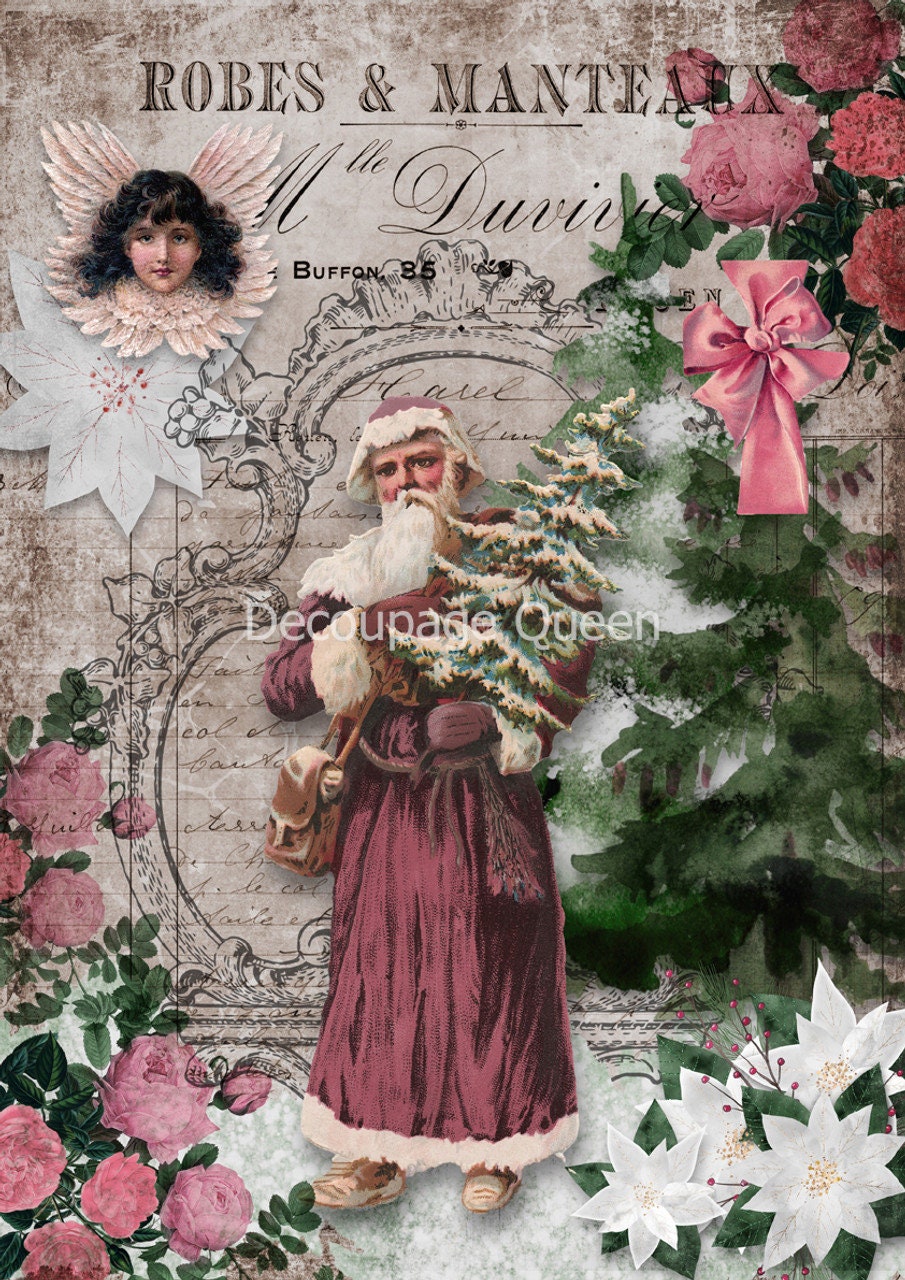 Shabby Santa | Rice Paper Decoupage | Decoupage Queen | 2 Sizes | RETIRED