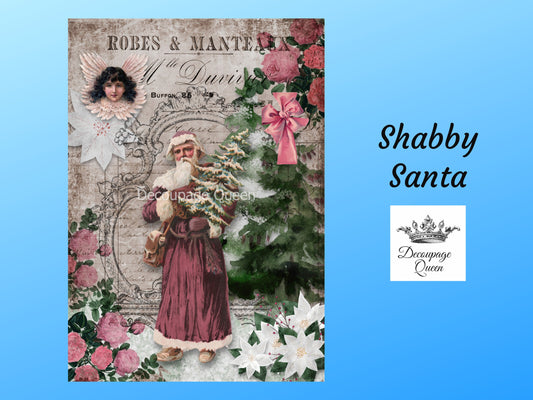 Shabby Santa | Rice Paper Decoupage | Decoupage Queen | 2 Sizes | RETIRED