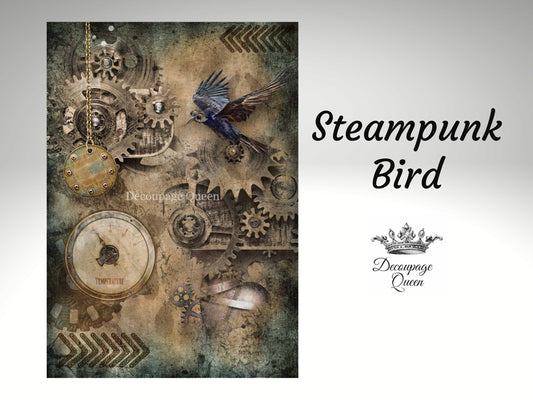 Steampunk Bird | Rice Paper Decoupage | Decoupage Queen | A3 | RETIRED