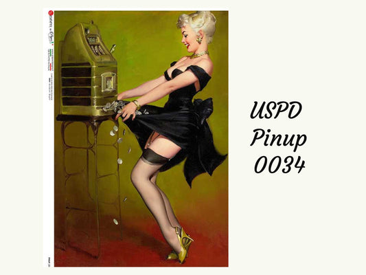 Pinup Collecting Coins 0034 | Rice Paper Decoupage | Paper Designs | A4
