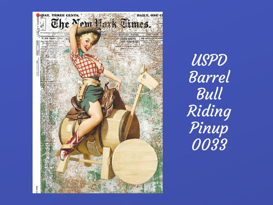Pinup Barrel Bull Riding | Rice Paper Decoupage | Paper Designs 0033 | A4