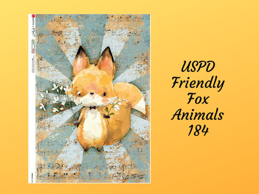 Friendly Fox Animals 0184 | Rice Paper Decoupage | US Paper Designs | A4