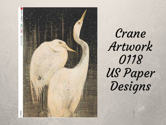 Two Cranes | Rice Paper Decoupage | Paper Designs Artwork 0118  | Furniture Decoupage | A2 & A1