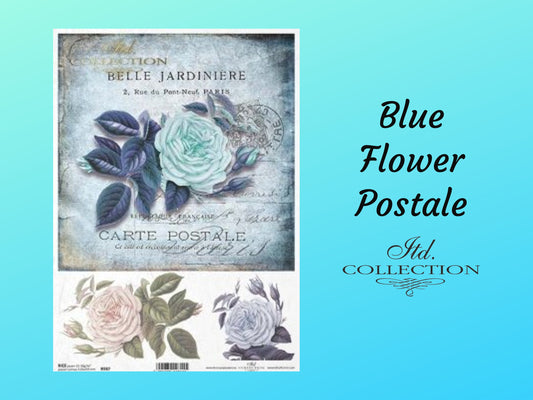 Blue Flower Postale | Rice Paper Decoupage | ITD Collection | A4