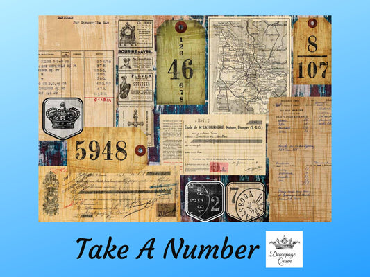 Take A Number | Decoupage Queen | Rice Paper Decoupage | A4