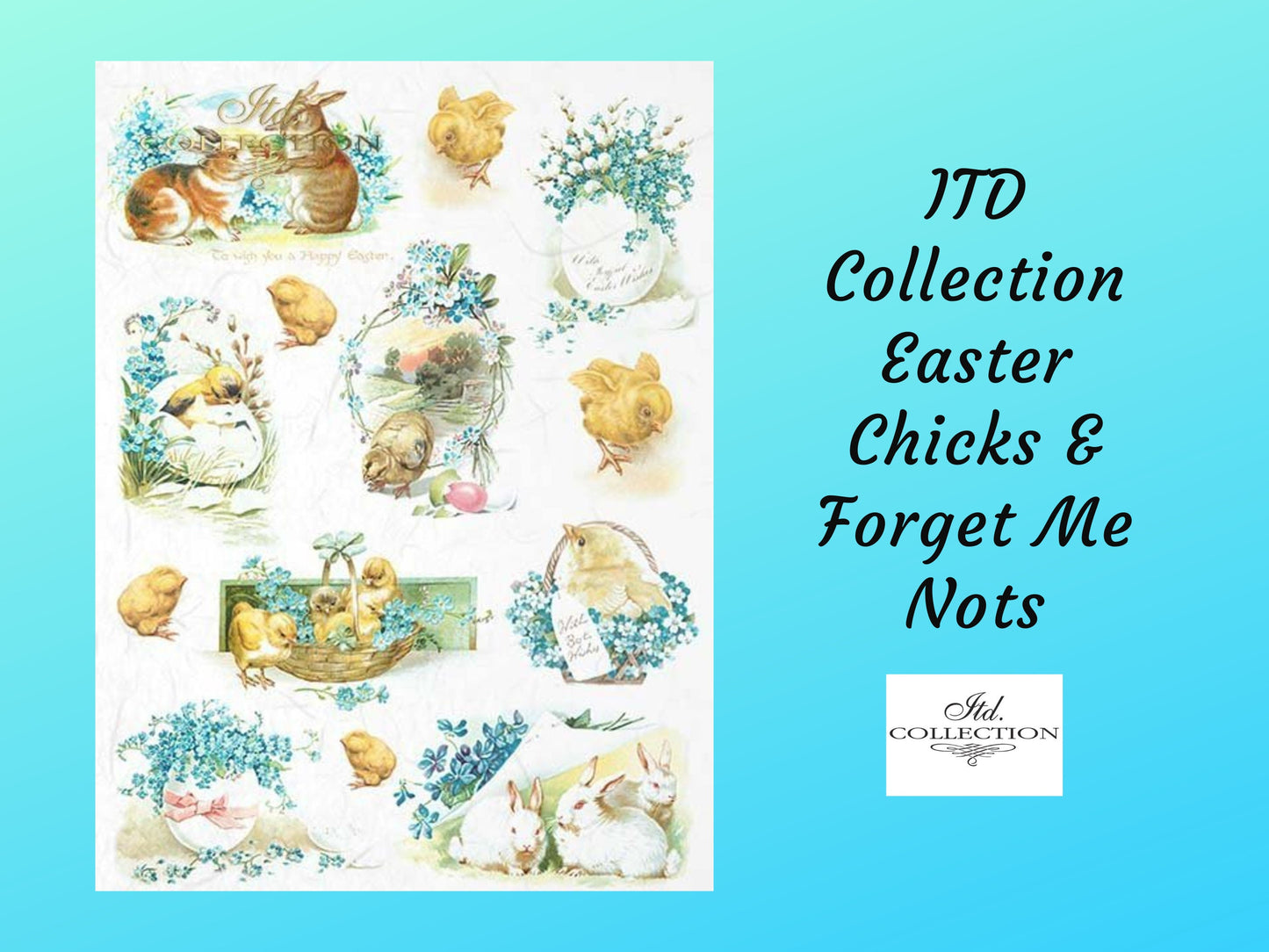 Easter Chicks and Forget Me Nots | Rice Paper Decoupage | ITD Collection R0829 | A4