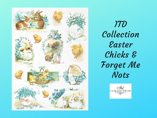 Easter Chicks and Forget Me Nots | Rice Paper Decoupage | ITD Collection R0829 | A4