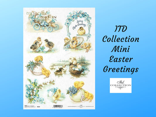 Mini Easter Greetings | Rice Paper Decoupage | ITD Collection R0828 | A4
