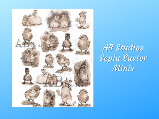 Sepia Easter Minis 1291 | Rice Paper Decoupage | AB Studios | A4