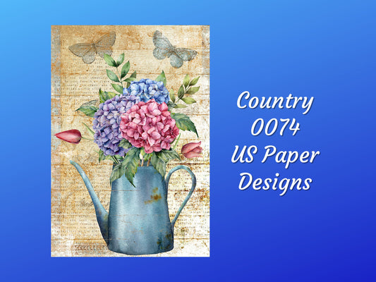 Hydrangea In Vase | Rice Paper Decoupage | Paper Designs |Country 0074 | A4